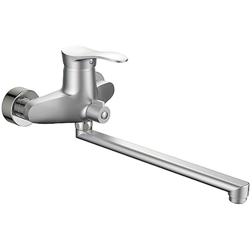 Смеситель для ванны/душа HAIBA однозахватный, хромированный, настенный, излив длинный 364 мм, поворотный, латунь, цвет хром матовый