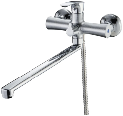Смеситель для ванны/душа Solone настенный, однорычажный, поворотный, керамический, длина излива 382 мм, цинк, цвет хром