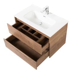 Тумба под раковину BelBagno Kraf 100, 100х46х53 см, подвесная, 2 выкатных ящика, ЛДСП, цвет: дуб табак, шкафчик навесной, механизм доводчика, прямоугольная