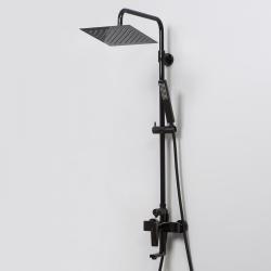 Душевая система WasserKRAFT Glan, высота 950-1350 мм, цвет черный, комплект: однорычажный смеситель/излив/тропический душ (с верхней лейкой)/стойка/лейка/шланг, наружного монтажа