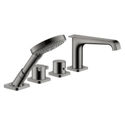 Смеситель для ванны Axor Citterio E термостатический, монтаж на плитку, скрытый, длина излива 19 см, латунь, цвет полированный черный хром, с душевым шлангом/лейкой, на 4 отверстия, для 2-х потребителей