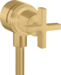 Шланговое подсоединение Axor Citterio Fixfit Stop, с запорным вентилем, с крестообразной рукояткой, размер 6 см, цвет шлифованное золото, круглое, настенное, латунное, с клапаном обратного тока, подключение для душевого шланга