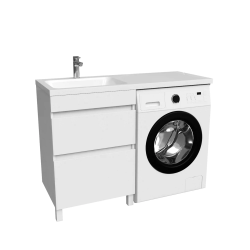 Тумба с раковиной IDDIS Optima Home, 1200х480х890 мм, напольная, 2 выдвижных ящика, ВЛДСП, система плавного закрывания, прямоугольная, левосторонняя/умывальник (арт. 480120Li28), с длинным крылом справа, прямоугольная, цвет белый