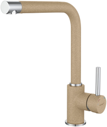 Смеситель для кухни/мойки GranFest, однорычажный, керамический картридж, высокий, с поворотным изливом, длина 200 мм, латунь, цвет песочный