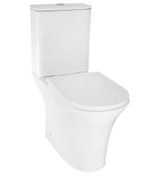 Унитаз-компакт Azario FRETTA ROUND, белый, горизонтальный (в стену) выпуск, напольный, с сиденьем микролифт, дюропласт, безободковый AZ-7121A