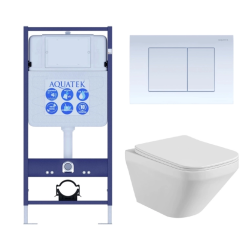 Комплект унитаза с инсталляцией Aquatek Лира (Сет) c сиденьем микролифт, с клавишей смыва (кнопкой, клавишей двойного смыва) белая, комплект крепления