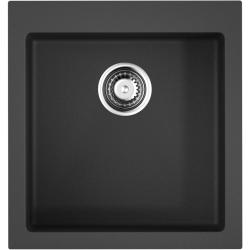 Мойка кухонная Omoikiri Bosen 47-BL, 47х50 см, врезная, из искусственного гранита (Tetogranit), прямоугольная, цвет черный, без отверстия под смеситель, без крыла, слив-перелив, врезная в столещницу, для кухни