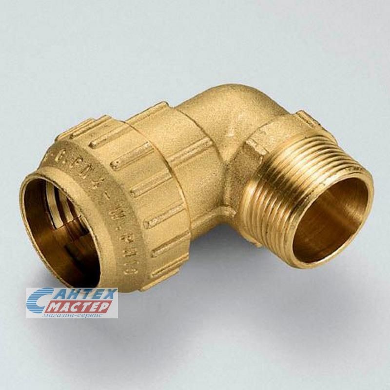 Угольник ПНД 32 х1" нр Tiemme, 90 градусов, переходной, фитинг латунный компрессионный (обжим) винтовой для полиэтиленовых (пэ) труб