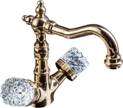 Смеситель для раковины/умывальника Boheme Crystal, двухвентильный, поворотный, керамический, длина излива 150 мм, латунь, цвет золото