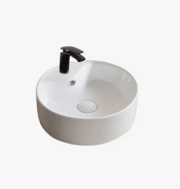 Раковина для ванной CeramaLux 9008В 46х16х46 накладная, круглая, керамическая/фарфоровая, цвет белый, с отверстием под смеситель, слив-перелив