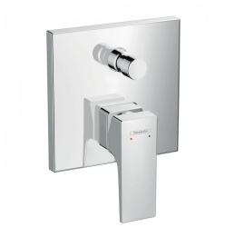 Смеситель для ванны Hansgrohe Metropol скрытого монтажа, настенный/встраиваемый, однорычажный, латунный, без излива, керамический, квадратный, цвет хром, без душевого гарнитура, со встроенной защитной комбинацией