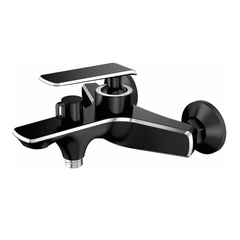 Смеситель для ванны/душа HAIBA однозахватный, хромированный, настенный, излив литой 214 мм, неповоротный, латунь, цвет черный