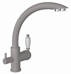 Смеситель для кухни/мойки Flortek Шале FK, с подключением фильтра питьевой воды/биканальный, однорычажный, керамический картридж, с поворотным изливом, высокий, длина излива 222 мм, латунь, цвет грей