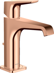 Смеситель для раковины/умывальника Axor Citterio E 130, однорычажный, с рычаговой рукояткой, фиксированный излив, длина излива 14,3 см, керамический, латунь, цвет полированное красное золото, со сливным гарнитуром