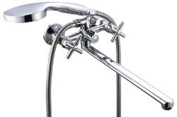 Смеситель для ванны/душа Esko Cancun двухвентильный, керамический, настенный, излив поворотный 350 мм, с гибким шлангом, душем/лейкой, латунь, хром