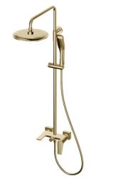 Душевая система Olives Viar высота 846-1296 мм цвет золото, комплект: однорычажный смеситель/излив/тропический душ (с верхней лейкой)/стойка/лейка/шланг, наружного монтажа, латунь
