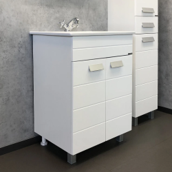 Тумба с раковиной Comforty Модена 60М, 61х87,5х46,5 см, напольная, 2 распашные дверцы, ЛДСП/МДФ, прямоугольная, цвет- белый матовый/раковина Quadro 60, прямоугольная, цвет белый, встраиваемая