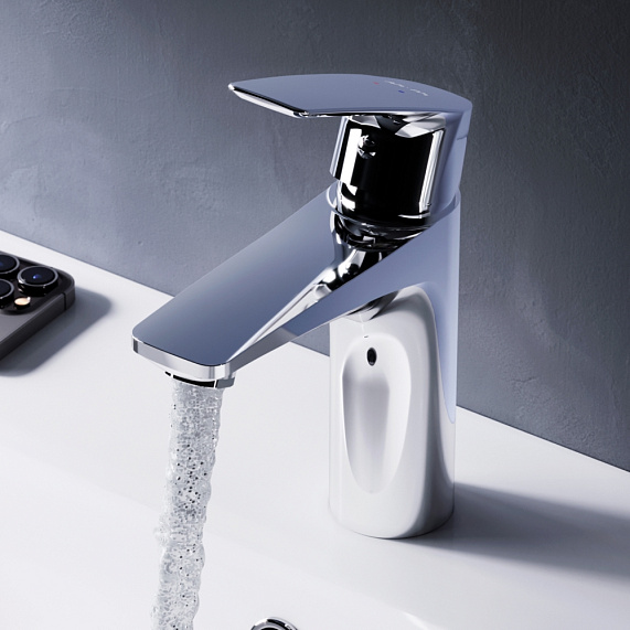 Смеситель для раковины/умывальника AM.PM Gem, однорычажный, с донным клапаном в комплекте, неповоротный, длина излива 99 мм, керамический, латунь, цвет хром