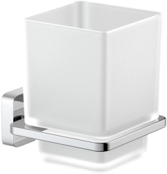 Стакан с держателем Aquatek Либра настенный, латунь/стекло/нержавеющая сталь, квадратный, для душа/ванны/зубных щеток, в ванную комнату, цвет хром