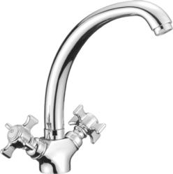 Смеситель для кухни/мойки Accoona, двухвентильный, поворотный, керамический, длина излива 155 мм, латунь, цвет хром