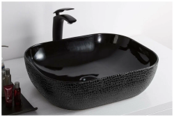 Раковина для ванной CeramaLux NC D1302H004 50,5х13,5х40,5 накладная, прямоугольная, керамическая/фарфоровая, цвет черный глянцевый, без отверстия под смеситель, без слива-перелива