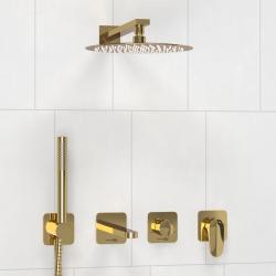 Душевая система WasserKRAFT Neckar, встраиваемая, цвет золото, комплект: однорычажный смеситель/излив/тропический душ (с верхней лейкой)/лейка/шланг, скрытого монтажа