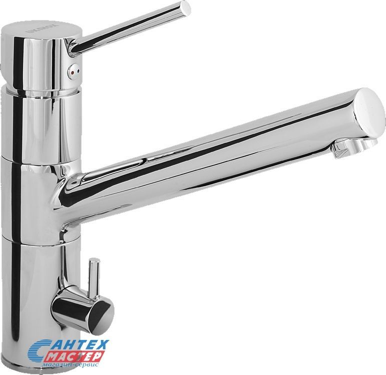 Смеситель для кухни/мойки Ukinox однорычажный, керамический, с подключением к фильтру, с поворотным изливом, длина 200 мм, латунь, цвет хром, кухонный, хромированный, вертикальный, кран, комплект, сантехника, водопроводные, размер, характеристики