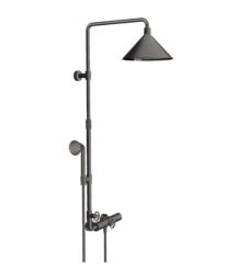 Душевая система Axor Front Showerpipe 240 2jet, высота 121,2 см, цвет: шлифованный черный хром, комплект: ручной душ/верхний душ/термостат для душа/душевой шланг/ползунок/душевая штанга, наружного монтажа, настенная, латунная