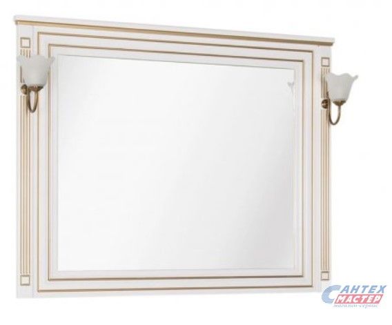 Зеркало Aquanet Паола 120, 120х96,3х39 см, белый/патина золото, в раме (МДФ), с полкой (бра/подсветка), прямоугольное, для ванны