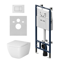 Комплект унитаза с инсталляцией AM.PM Gem FlashClean, c сиденьем микролифт, с клавишей смыва (кнопкой, клавишей двойного смыва) белый глянец, система для подвесного унитаза, со скрытым смывным бачком (бак), с подвесным унитазом