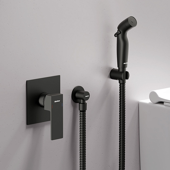 Смеситель с гигиеническим душем Damixa Gala однорычажный, скрытого монтажа, керамический, настенный, латунь, цвет черный, встраиваемый