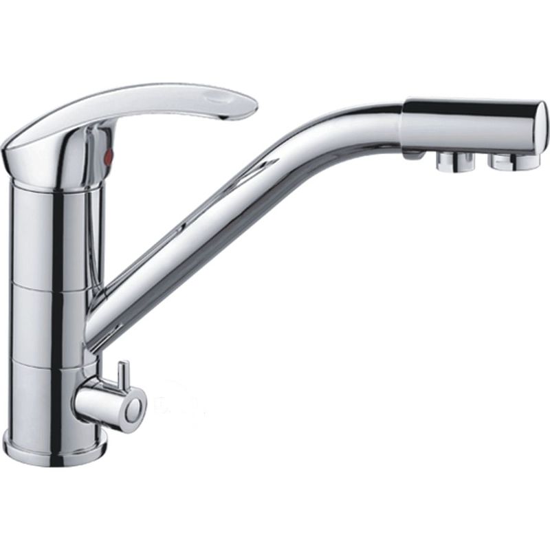 Смеситель для кухни/мойки HAIBA  однозахватный, с подключением фильтра питьевой воды, поворотный, латунный, биканальный, с высоким изливом, длина 257 мм, латунь, цвет хром