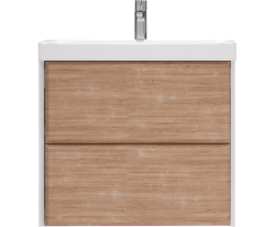 Тумба под раковину Velvex Gesso 700-0-2, 694х387х592 мм подвесная, цвет белый матовый/дуб сонома, 2 выдвижных ящика, подходит раковина 9696-70, универсальная, в ванную комнату