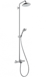 Душевая система Hansgrohe Croma Showerpipe 220 1jet, высота 158,1 см, цвет хром, комплект: верхний душ/ручной душ/термостат с изливом для ванны/штанга для душа/держатель для душа/душевая штанга, наружного монтажа, настенная, латунная