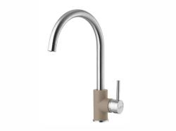 Смеситель для кухни ALVEUS ELZA G02M PEBBLE однорычажный, поворотный, керамический, высокий излив, высота излива 23 см, латунь, покрытие хром, цвет галька