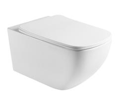 Унитаз подвесной Aquatek Медея, белый, горизонтальный (в стену) выпуск, с быстросъемным сиденьем микролифт, дюропласт, безободковый, смыв торнадо, под скрытый бачок