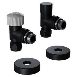 Набор термостатический Royal Thermo Design Pro DN15 1/2" ВР-НР угловой, цвет черный, для радиатора отопления, термостатический и запорный клапан, вентиль RATVXU11215BL (Роял Термо)
