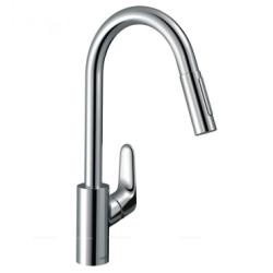 Смеситель для кухни/мойки Hansgrohe Focus M41, 240 Eco 2jet sBox, однорычажный, керамический, с поворотным/вытяжным изливом, длина 22 см, латунь, цвет хром