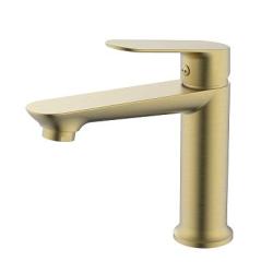 Смеситель для раковины/умывальника Splenka S41.10.03 однорычажный, неповоротный, фиксированный излив, длина 126 мм, высота 110 мм, латунь, цвет золотой сатин