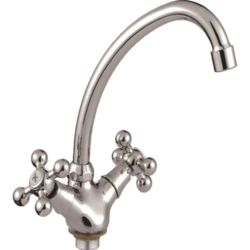 Смеситель для кухни/мойки LEDEME, двухвентильный, поворотный, силуминовый, длина излива 145 мм, силумин, цвет хром