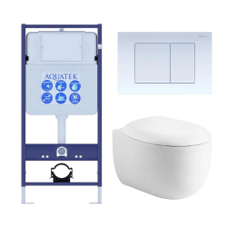 Комплект унитаза с инсталляцией Aquatek Альтаир (Сет) c сиденьем микролифт, с клавишей смыва (кнопкой, клавишей двойного смыва) белая, комплект крепления