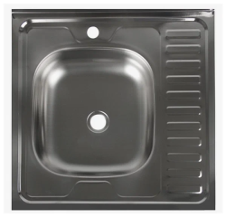 Мойка кухонная Vladix, 60х60 см, врезная, нержавеющая сталь, квадратная, цвет: нержавеющая сталь, с отверстием под смеситель, слив-перелив, с крылом слева