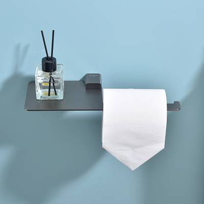 Держатель для туалетной бумаги Raglo R301.03.09 без крышки, с полочкой для телефона, цвет графит, настенный, нержавеющая сталь, форма прямоугольная, для туалета/ванной
