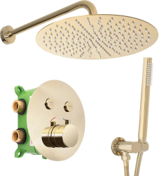 Душевая система встраиваемая REA MILER, цвет золото, комплект: термостатический смеситель/тропический душ (с верхней лейкой)/лейка/шланг