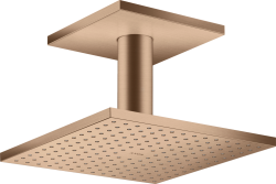 Верхний душ AXOR ShowerSolutions 300/300 2jet, с потолочным подсоединением, потолочный монтаж, квадратный, с 2 режимами, размер 30х30 см, металлический, цвет: шлифованное красное золото, для душа/ванной