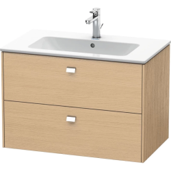 Тумба под раковину Duravit Brioso, 82х47,9x55,3 см, подвесная, 2 выдвижных ящика, ДСП, цвет: натуральный дуб/хром, шкафчик навесной, механизм доводчика, прямоугольная, правая/левая, в ванную комнату