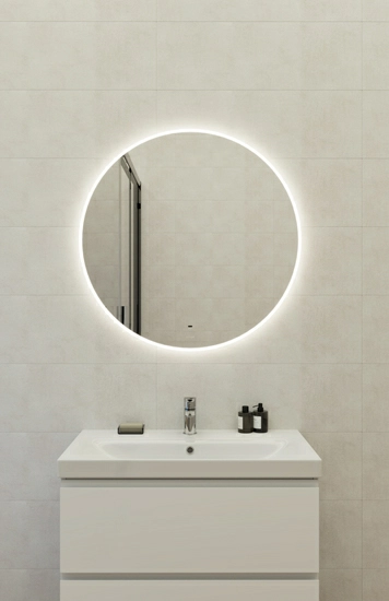 Зеркало Cersanit ECLIPSE Fusion 80x80х2,9 с подсветкой круглое, ударопрочный пластик, подвесной, для ванны, LED/ЛЕД-подсветкой, навесное/подвесное/настенное