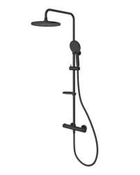 Душевая система настенная Milardo Ideal Spa 820 до 1140 мм цвет черный матовый, термостатический смеситель, без излива, тропический душ/лейка/стойка/шланг/держатель мыла  ILSBLTHM89