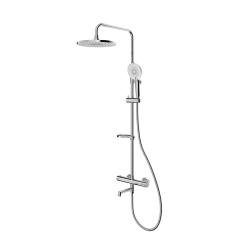 Душевая система Milardo Ideal Spa с термостатом, 1023-1357 мм, цвет глянцевый хром, комплект: термостатический смеситель/излив/тропический душ (с верхней лейкой)/лейка/стойка/шланг, нержавеющая сталь ILSSBTHM06