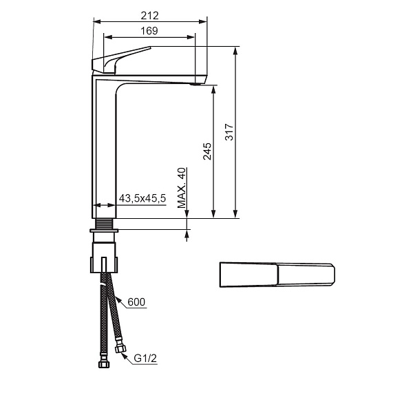 Смеситель для раковины/умывальника Damixa Merkur высокий, однорычажный, неповоротный, керамический, длина излива 169 мм, латунь, цвет черный